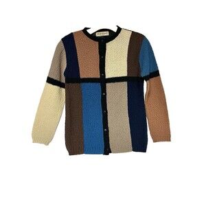 VTG Jack Winter All Wool Women's 36 (Small) Button Up Color Block Cardigan LS